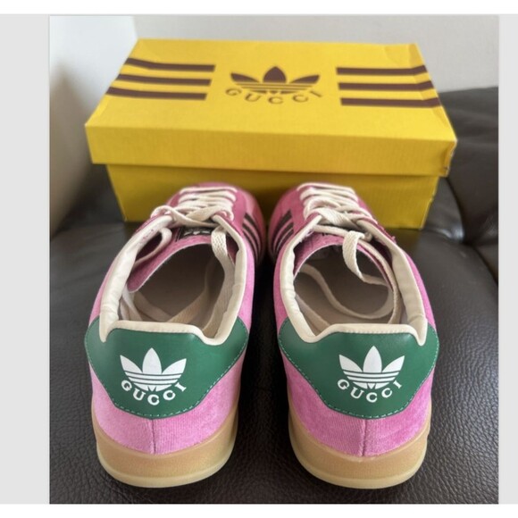 GUCCI x adidas GAZELLE Sneakers Men's Pink Velvet Italy Size US 9 /EU 42 2/3 NEW - Picture 7 of 10